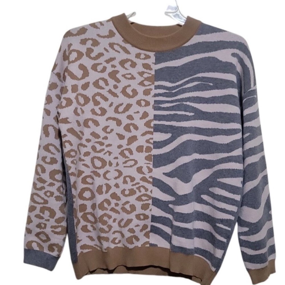 THML-Animal Print Sweater in Brown and Blue